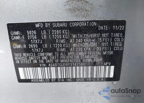 2023 Subaru Outback Wilderness from USA, damaged, VIN 4S4BTGUD6P3147160